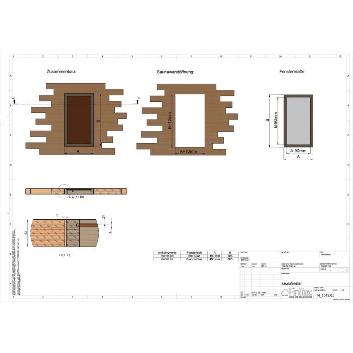 FinTec Saunafenster Maßblatt