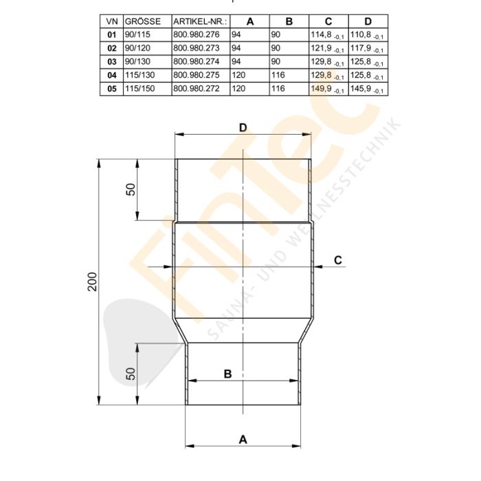 Adapter Erweiterung von 115 mm auf DN 130